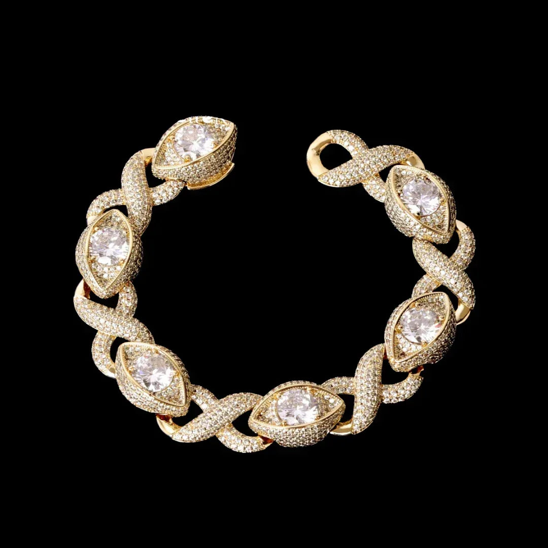 10MM Infinity Eye Cuban Link Iced Out Bracelet – Luxury Hip Hop Jewelry for Men & Women - CaratixJewelry